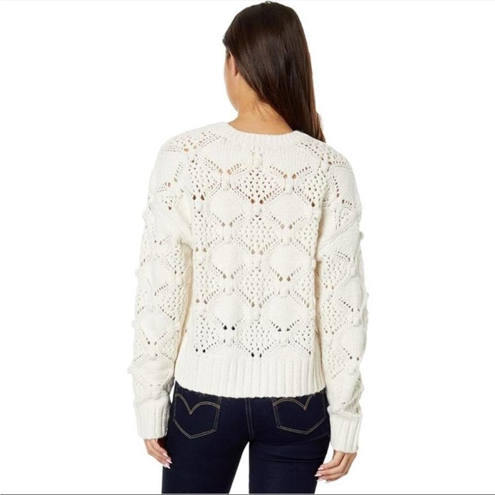 Lucky Brand Ivory Diamond Open Knit Bobble Chunky Crewneck Sweater White Sz XL - Picture 14 of 15